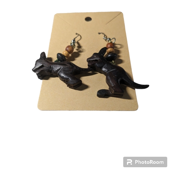 Wooden Kangaroo Earrings. Brown. 1 Pair. Handmade. - Picture 3 of 7